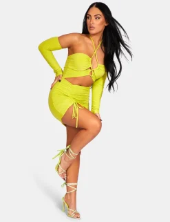 Public Desire Strappy Cut Away Slinky Dress Lime Online
