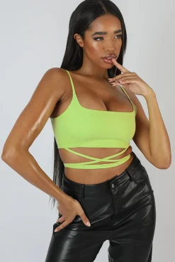 Public Desire Strappy Square Neck Crop Top Lime Flash Sale