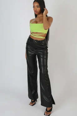 Public Desire Strappy Square Neck Crop Top Lime Flash Sale