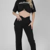 Public Desire Strappy Waist Straight Leg Joggers Black Cheap