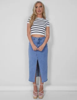 Public Desire Stripe Knitted Baby Tee Ecru New