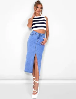 Public Desire Stripe Knitted Crop Racer Top Ecru Flash Sale