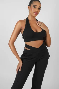 Public Desire Super Cropped Halter Neck Ribbed Crop Top Black Best