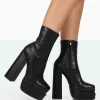 Public Desire Supine Patent Croc Chunky Heeled Platform Ankle Boots Black Fashion