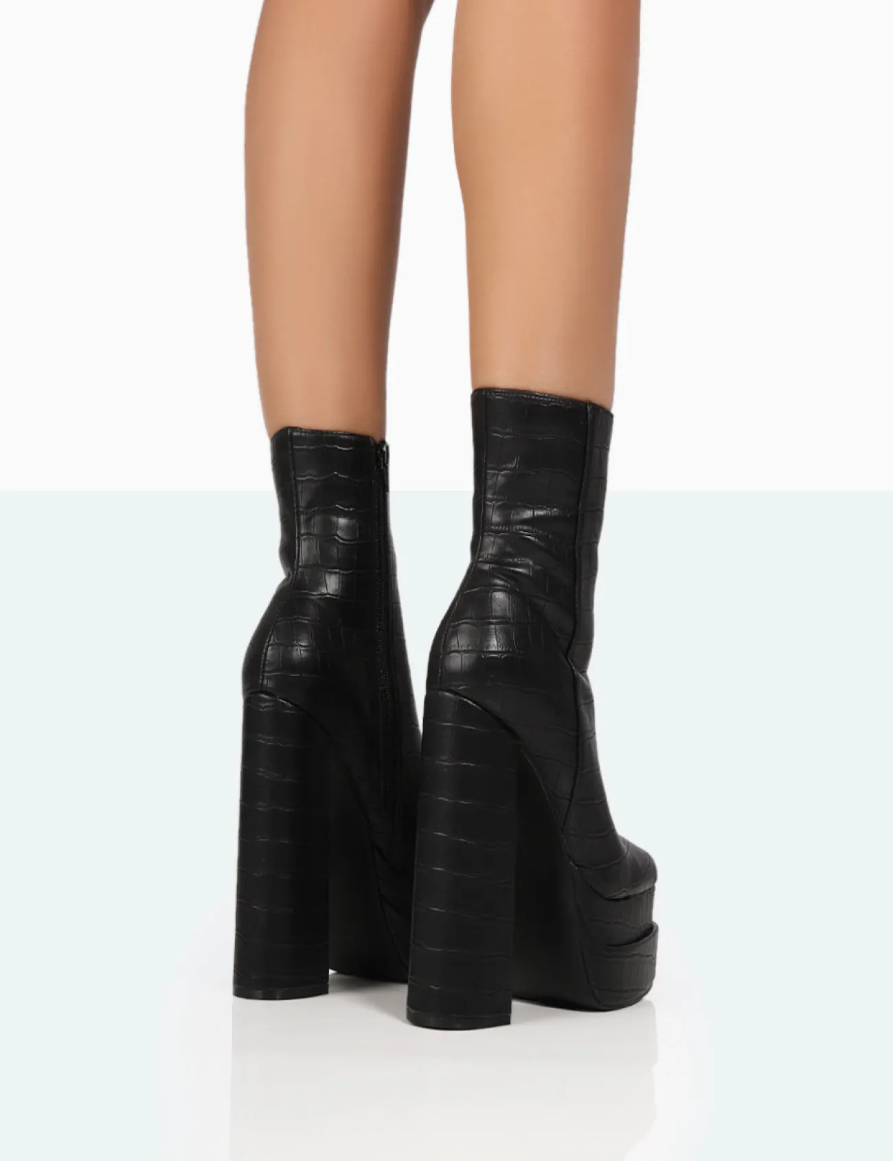 Public Desire Supine Patent Croc Chunky Heeled Platform Ankle Boots Black Fashion