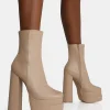 Public Desire Supine Pu Chunky Heeled Platform Ankle Boots Nude Discount