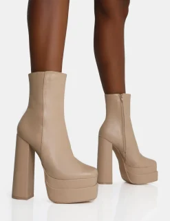 Public Desire Supine Pu Chunky Heeled Platform Ankle Boots Nude Discount