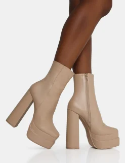 Public Desire Supine Pu Chunky Heeled Platform Ankle Boots Nude Discount