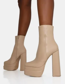 Public Desire Supine Pu Chunky Heeled Platform Ankle Boots Nude Discount