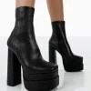 Public Desire Supine Pu Chunky Platform High Heeled Block Ankle Boots Black Online