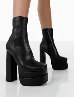 Public Desire Supine Pu Chunky Platform High Heeled Block Ankle Boots Black Online