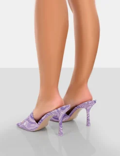 Public Desire Swirl Print Square Toe Heeled Mules Lilac Cheap