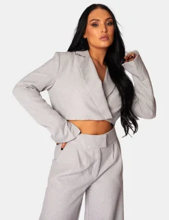 Public Desire Tailored Premium Boxy Cropped Blazer Grey Flash Sale