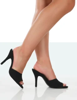 Public Desire Tenzin Boucle Square Toe Heeled Mule Black Discount