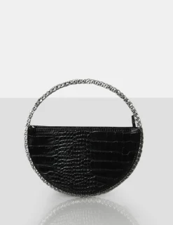 Public Desire The Alessia Croc Circle Diamante Mini Handbag Black Store