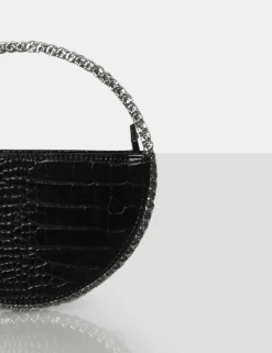 Public Desire The Alessia Croc Circle Diamante Mini Handbag Black Store
