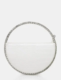 Public Desire The Alessia Croc Pu Circle Diamante Grab Bag White Outlet