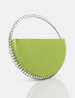 Public Desire The Alessia Metallic Pu Circle Diamante Mini Grab Bag Green Store