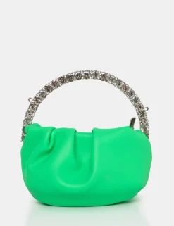 Public Desire The Aurora Pu Diamante Handle Mini Bag Lime Fashion