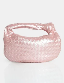 Public Desire The Blame Baby Pearlescent Woven Pu Knot Detail Mini Grab Bag Pink Hot