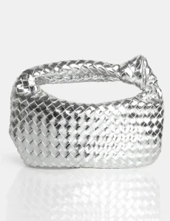 Public Desire The Blame Metallic Mirror Woven Pu Knot Detail Mini Grab Bag Silver Best Sale