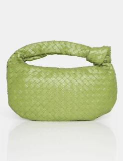 Public Desire The Blame Metallic Woven Pu Knot Detail Mini Grab Bag Green Hot