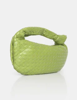 Public Desire The Blame Metallic Woven Pu Knot Detail Mini Grab Bag Green Hot