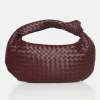 Public Desire The Blame Woven Pu Knot Detail Mini Grab Bag Burgundy Fashion