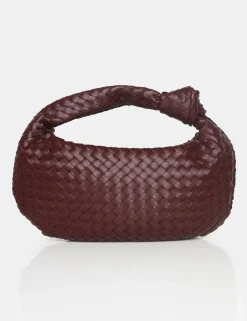 Public Desire The Blame Woven Pu Knot Detail Mini Grab Bag Burgundy Fashion
