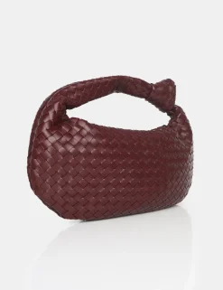 Public Desire The Blame Woven Pu Knot Detail Mini Grab Bag Burgundy Fashion