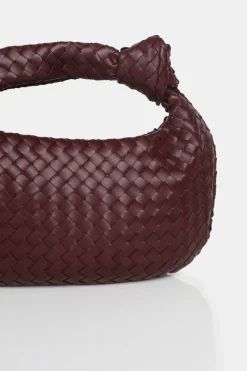 Public Desire The Blame Woven Pu Knot Detail Mini Grab Bag Burgundy Fashion