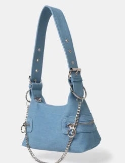 Public Desire The Chain Denim Shoulder Mini Bag Blue Flash Sale