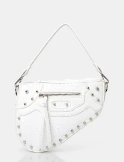 Public Desire The Fox Croc Studded Saddle Shoulder Bag White Store