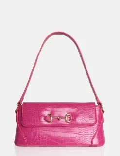 Public Desire The Issy Croc Pu Buckle Shoulder Bag Pink Cheap