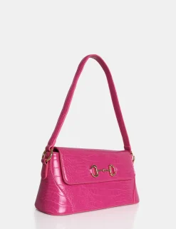 Public Desire The Issy Croc Pu Buckle Shoulder Bag Pink Cheap