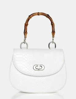 Public Desire The Kalena Croc Bamboo Handle Mini Bag White Outlet