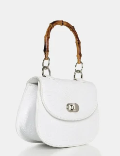 Public Desire The Kalena Croc Bamboo Handle Mini Bag White Outlet