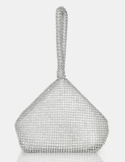 Public Desire The Lavender Diamante Mini Pouch Party Bag Silver Clearance