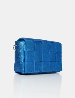 Public Desire The Mayan Royal Glitter Weave Gold Chain Detail Shoulder Bag Blue Fashion
