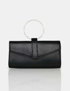 Public Desire The Pammy Pu Diamante Handle Envelope Clutch Black Fashion