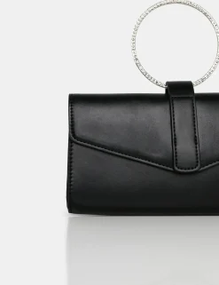 Public Desire The Pammy Pu Diamante Handle Envelope Clutch Black Fashion