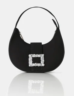 Public Desire The Pearl Satin Pearled Buckle Mini Bag Black Hot