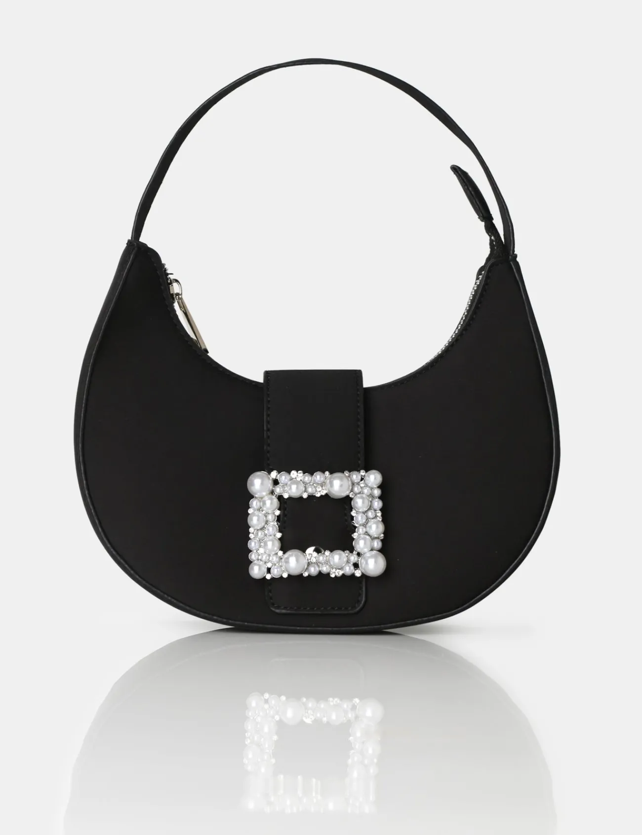 Public Desire The Pearl Satin Pearled Buckle Mini Bag Black Hot
