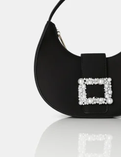 Public Desire The Pearl Satin Pearled Buckle Mini Bag Black Hot