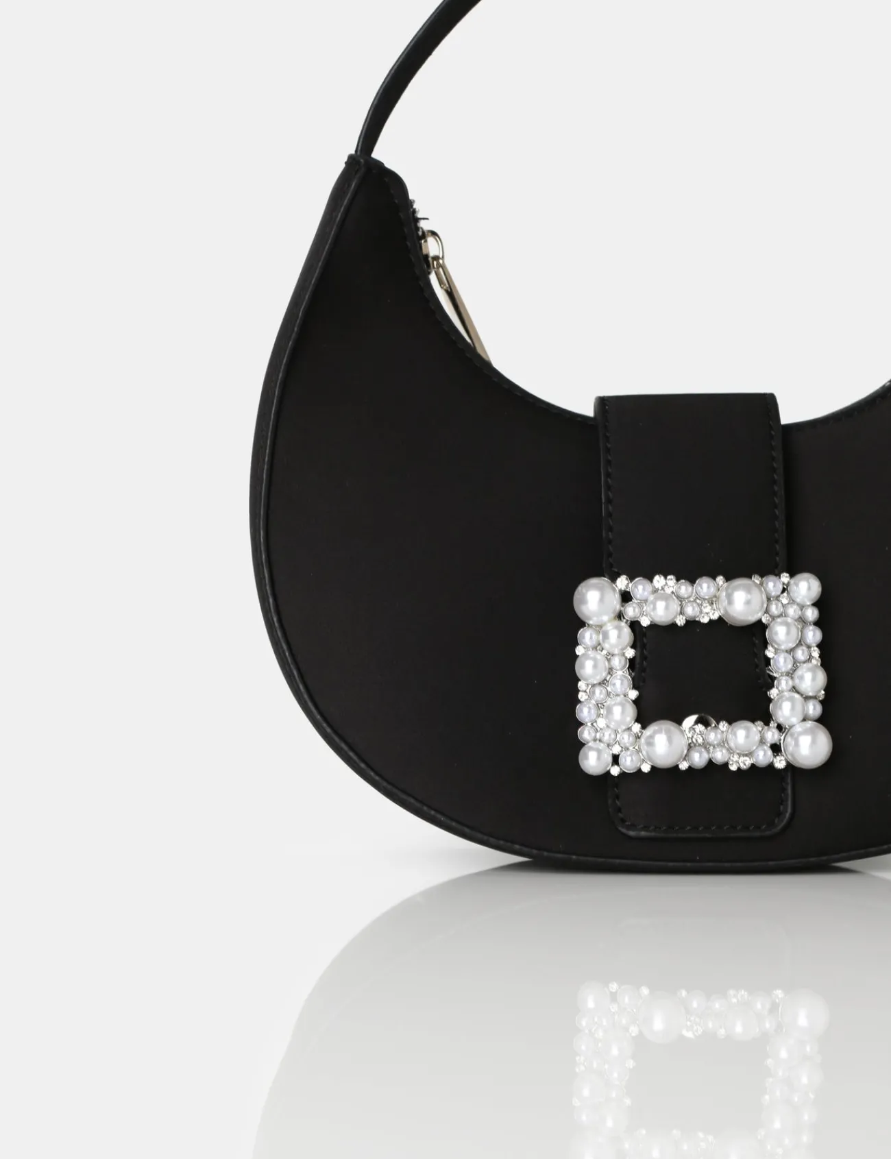 Public Desire The Pearl Satin Pearled Buckle Mini Bag Black Hot