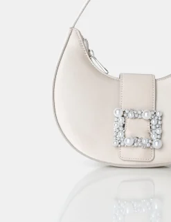 Public Desire The Pearl Satin Pearled Buckle Mini Bag Champagne Clearance