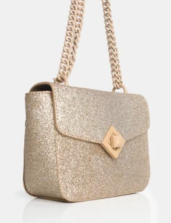 Public Desire The Pixie Glitter Bag Chain Detail Shoulder Bag Gold Store
