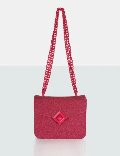 Public Desire The Pixie Hot Glitter Bag Chain Detail Shoulder Bag Pink Online