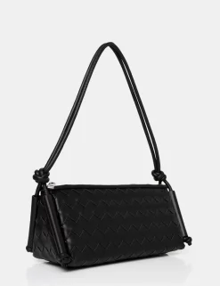 Public Desire The Tate Woven Oblong Knotted Handle Shoulder Bag Black Cheap