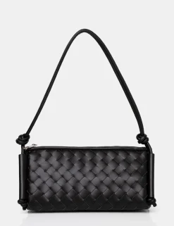 Public Desire The Tate Woven Oblong Knotted Handle Shoulder Bag Black Cheap